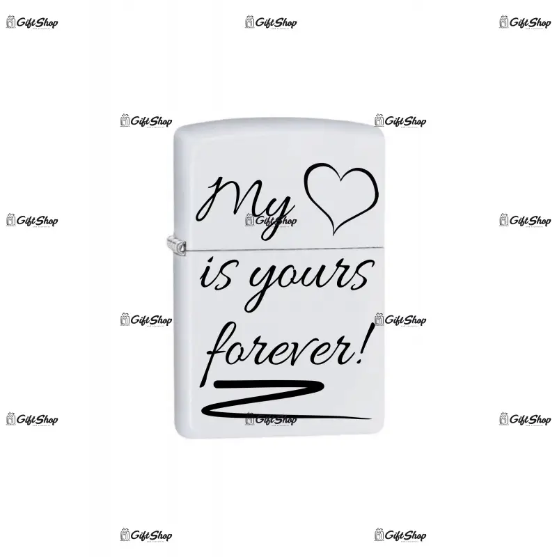 My heart is yours forever, bricheta metalica gravata laser cu mesaj